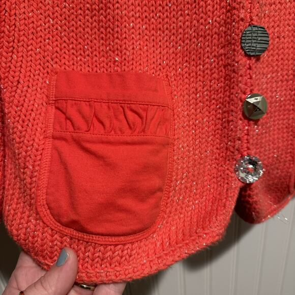 Pure Handknit Coral Cardigan Sweater Artsy Buttons Lagenlook Size XL - Picture 2 of 6